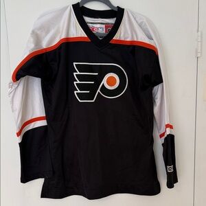 CCM Philadelphia Flyers Black White Orange Women's Hockey Jersey Neck Label
